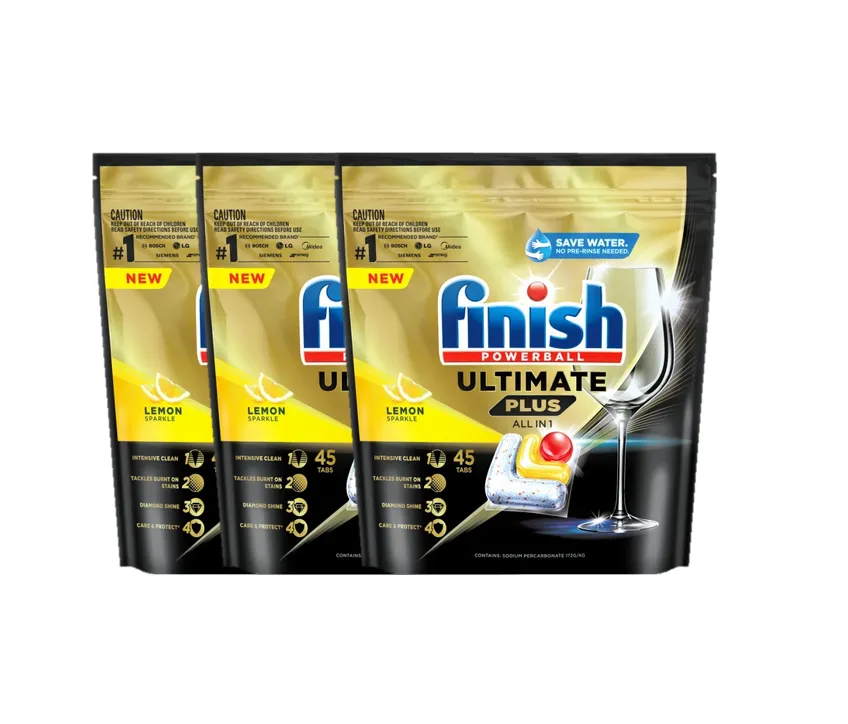 3 Pack Finish Ultimate Plus Dishwasher Tablets 45 Tablets Lemon