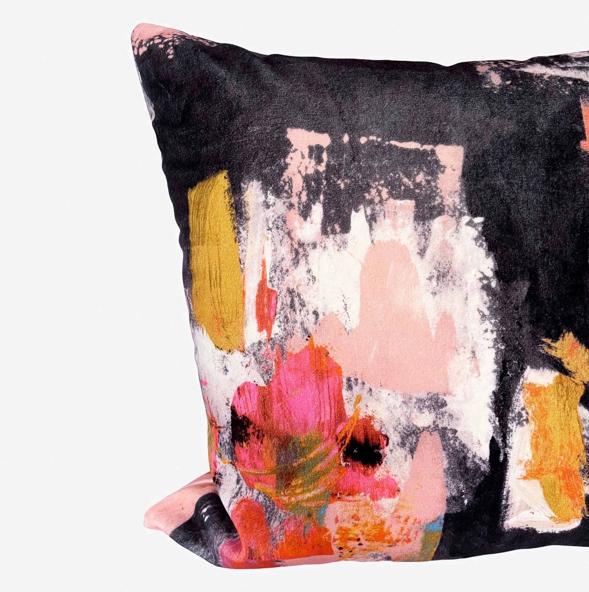 Abstract painterly Velvet Cushion - Black