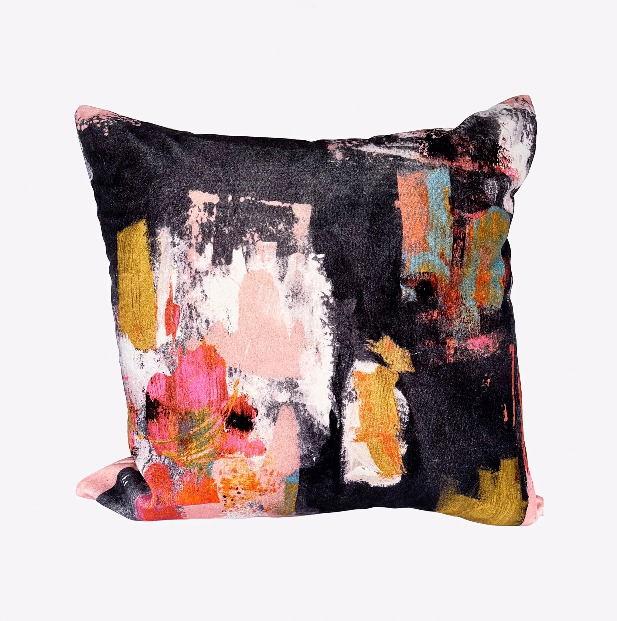 Abstract painterly Velvet Cushion - Black