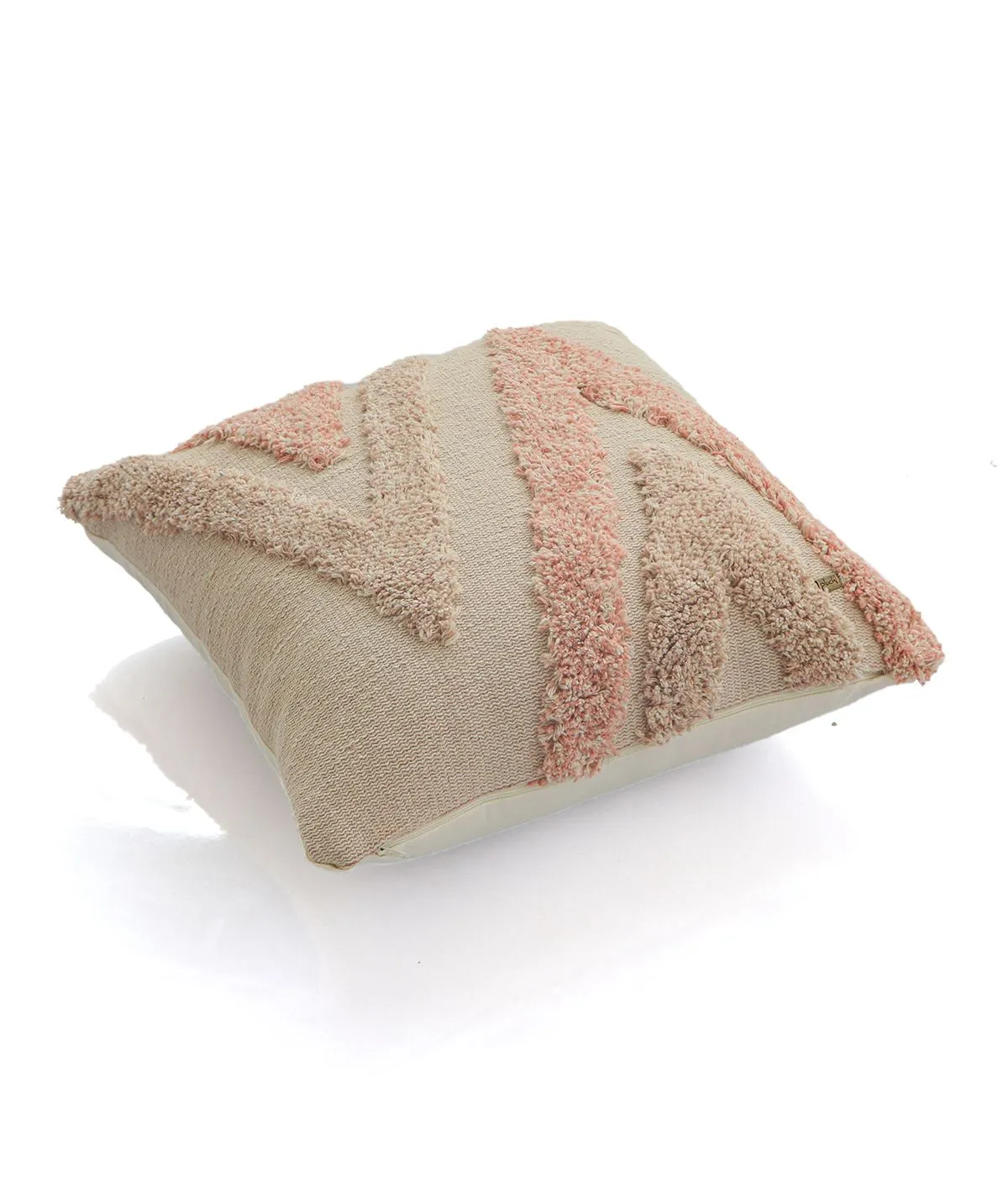 Arrowhead Cotton Knitted Decorative Tufted Cushion Cover (Blush Pink & Natural)