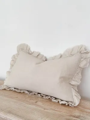 Beige Luxury Linen Ruffled Edge Cushion Cover - 50cm x 30cm