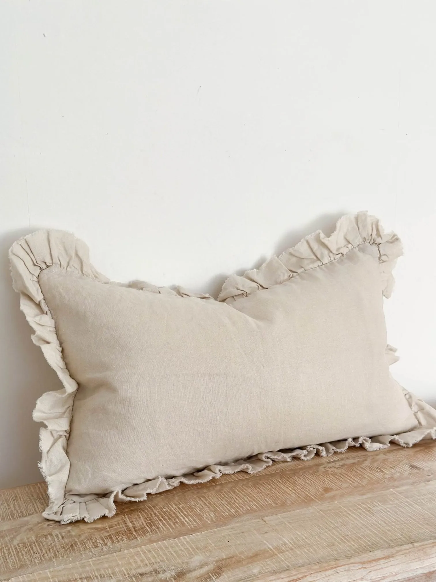 Beige Luxury Linen Ruffled Edge Cushion Cover - 50cm x 30cm