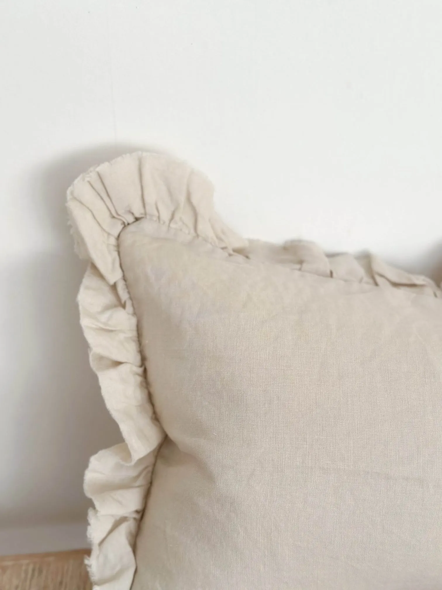 Beige Luxury Linen Ruffled Edge Cushion Cover - 50cm x 30cm