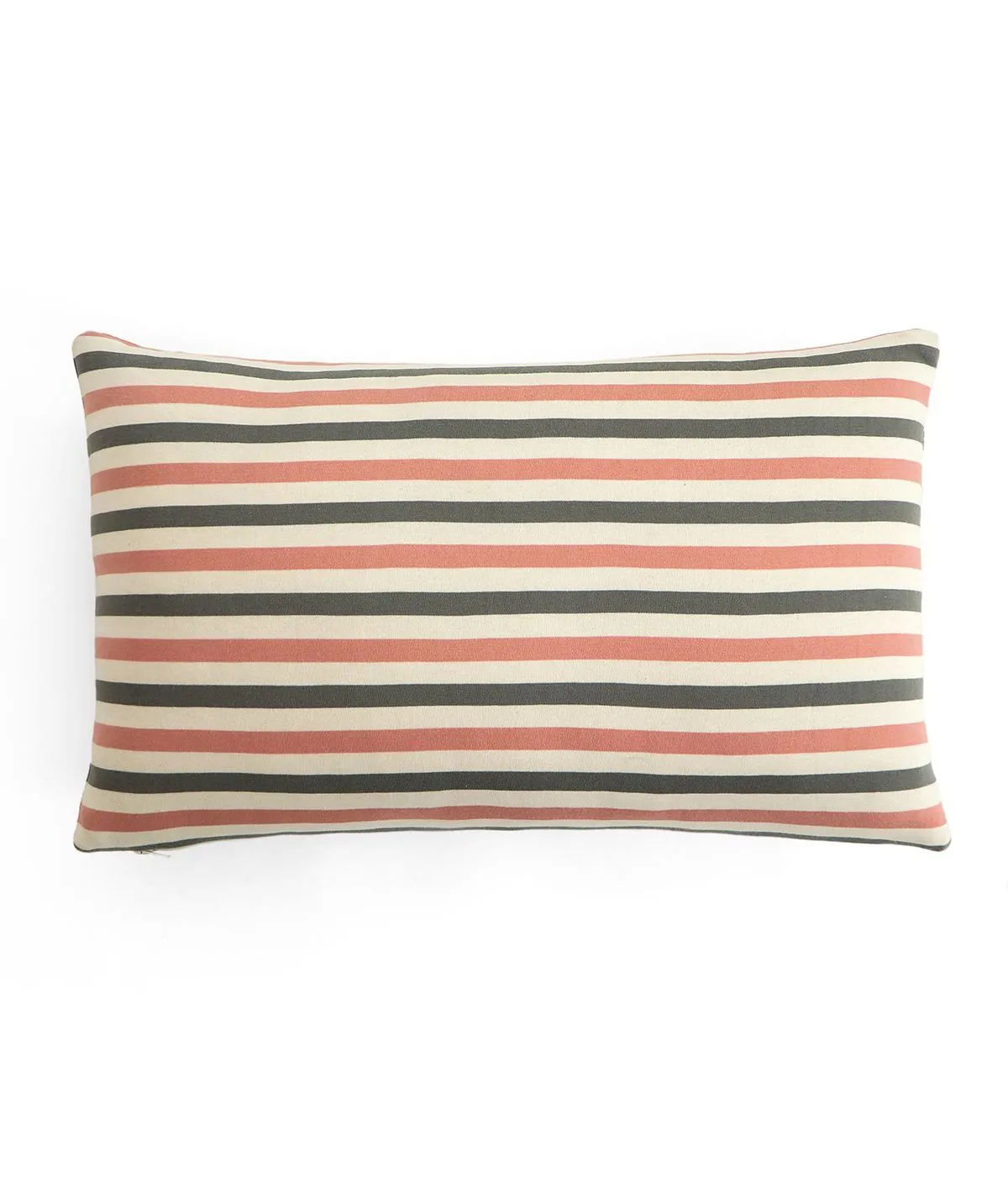 Candy Stripes Cotton Knitted Decorative Medium Grey, Natural & Blush Pink Color 12 x 20 Inches Pillow Cover