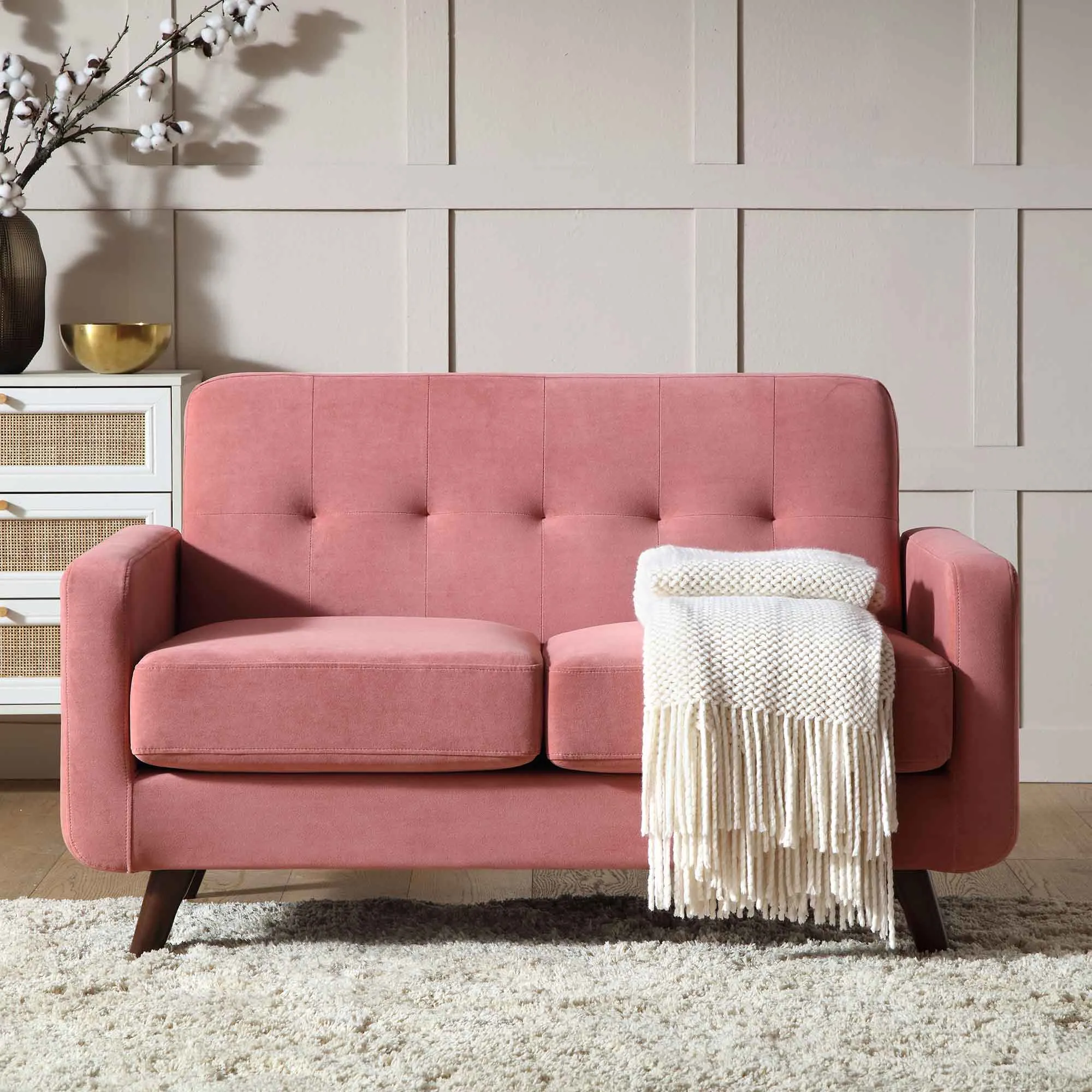 Clarence 2-Seater Sofa in Blush Pink Velvet