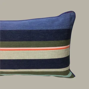 Cotton Striped Cushion - Multi Blue