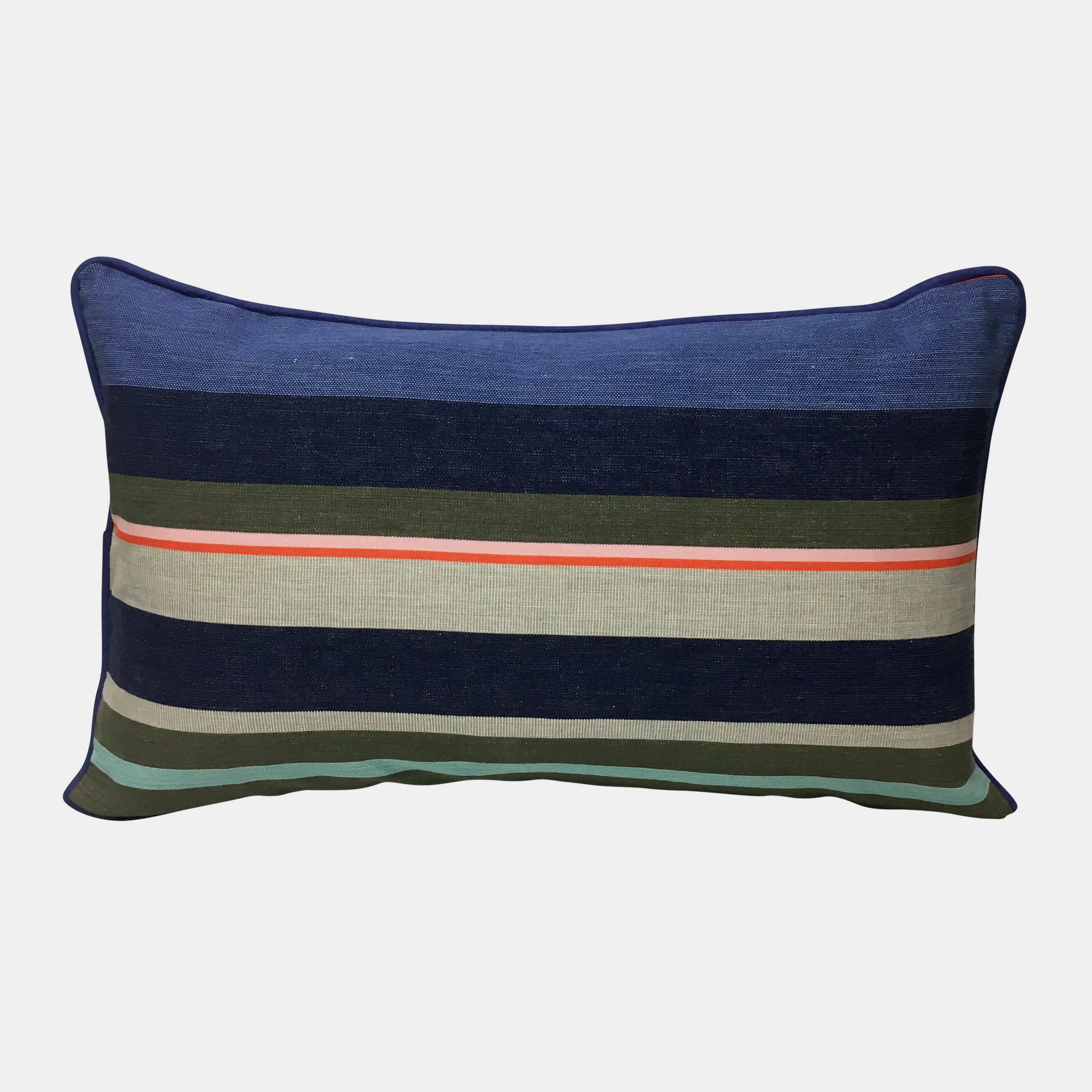 Cotton Striped Cushion - Multi Blue