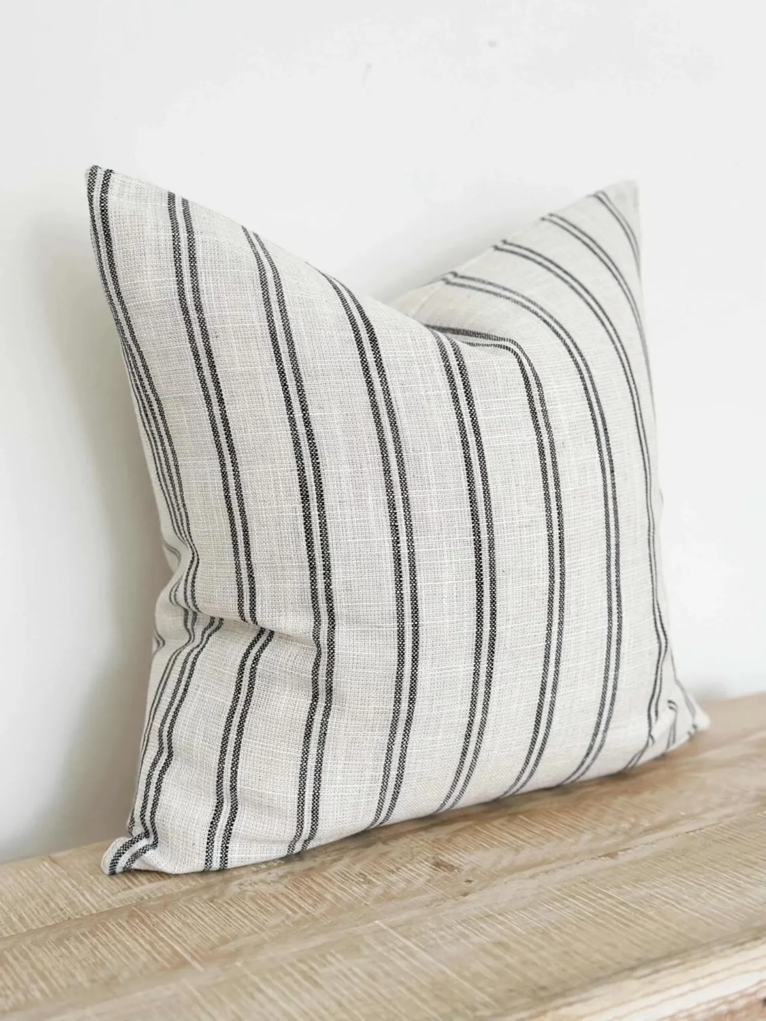 Cream And Black Pinstripe Luxe Cotton Cushion Cover - 45cm x 45cmm