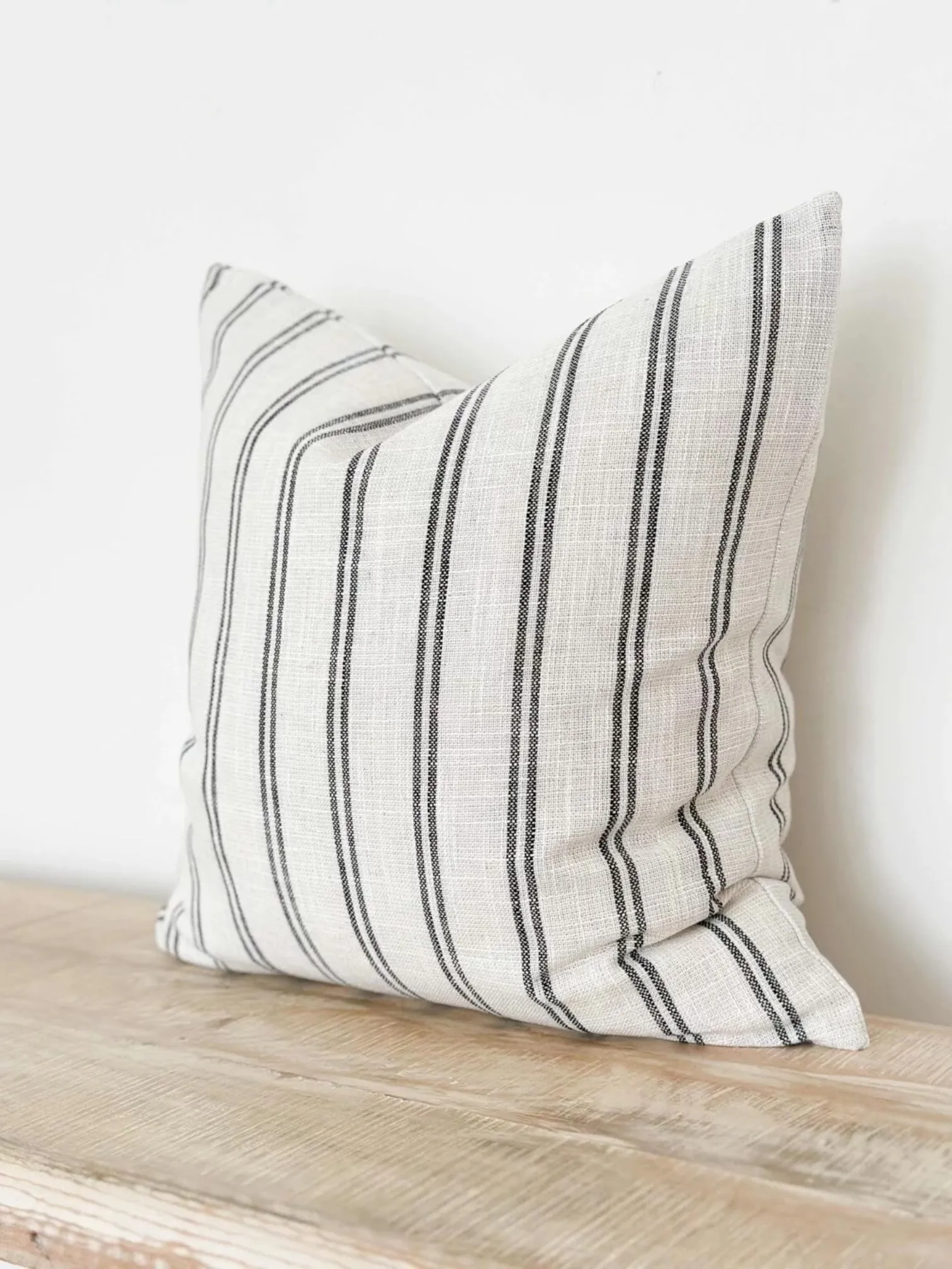 Cream And Black Pinstripe Luxe Cotton Cushion Cover - 45cm x 45cmm