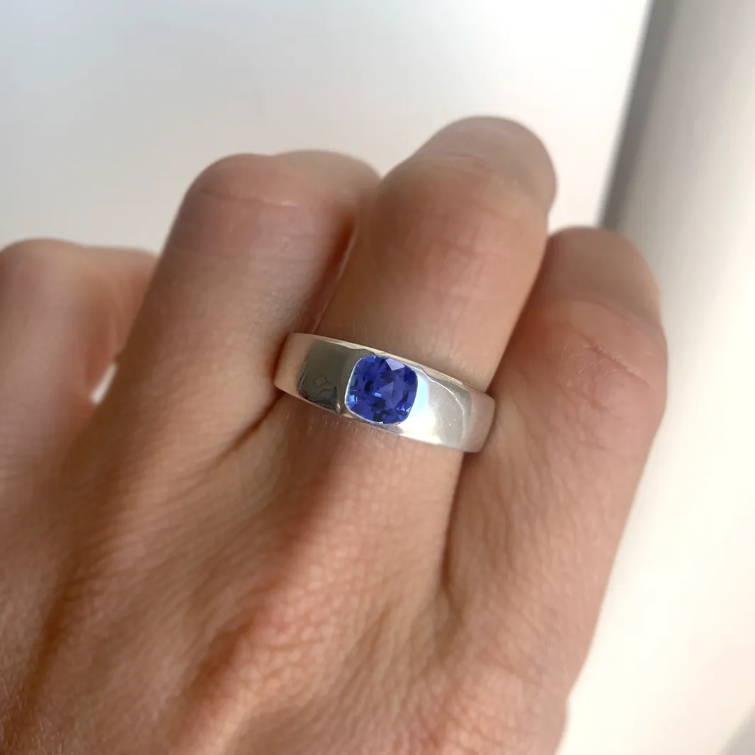 Cushion Sapphire Signet Ring