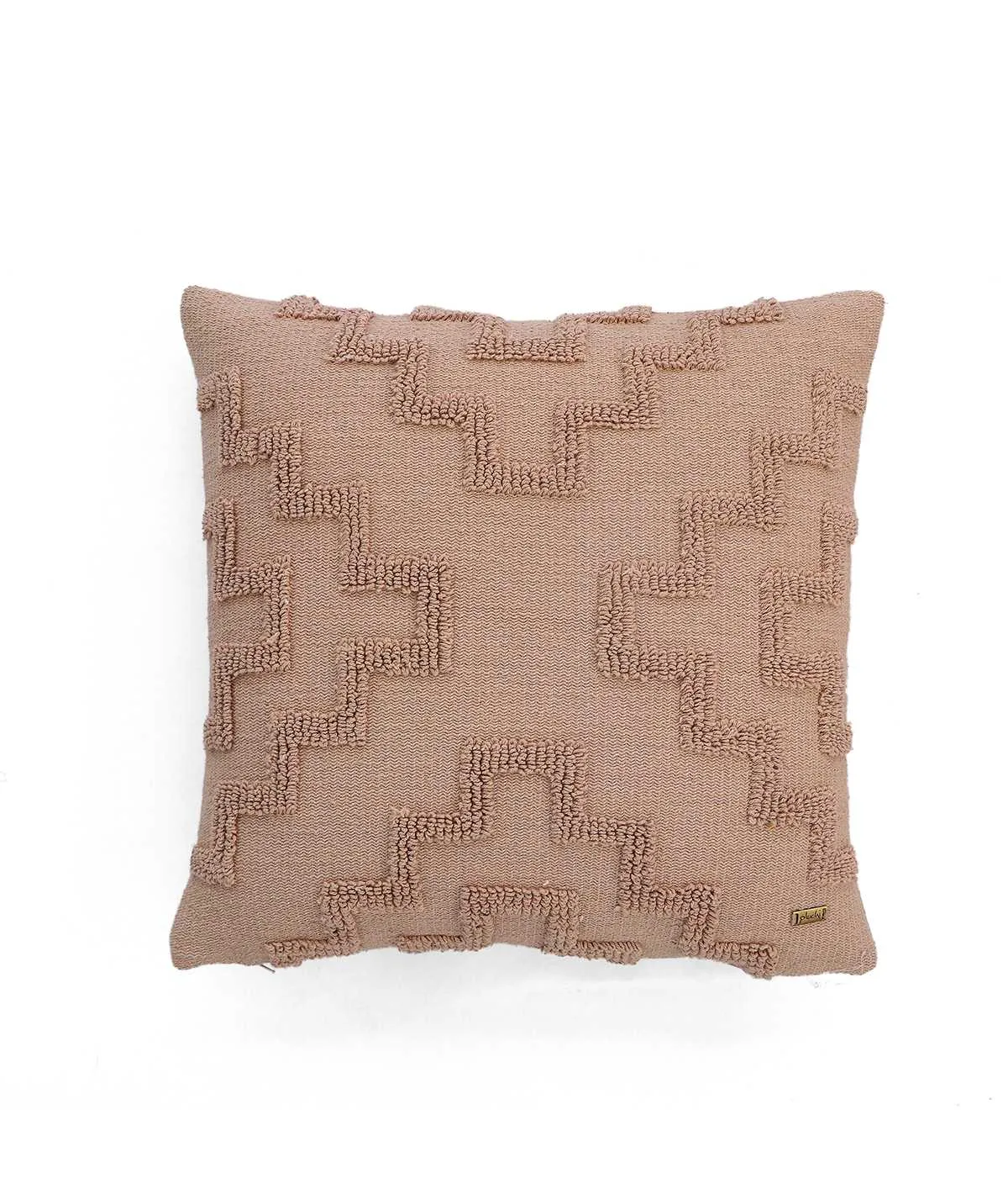 Fret Cotton Knitted Decorative Blush Pink Color 18 x 18 Inches Cushion Cover