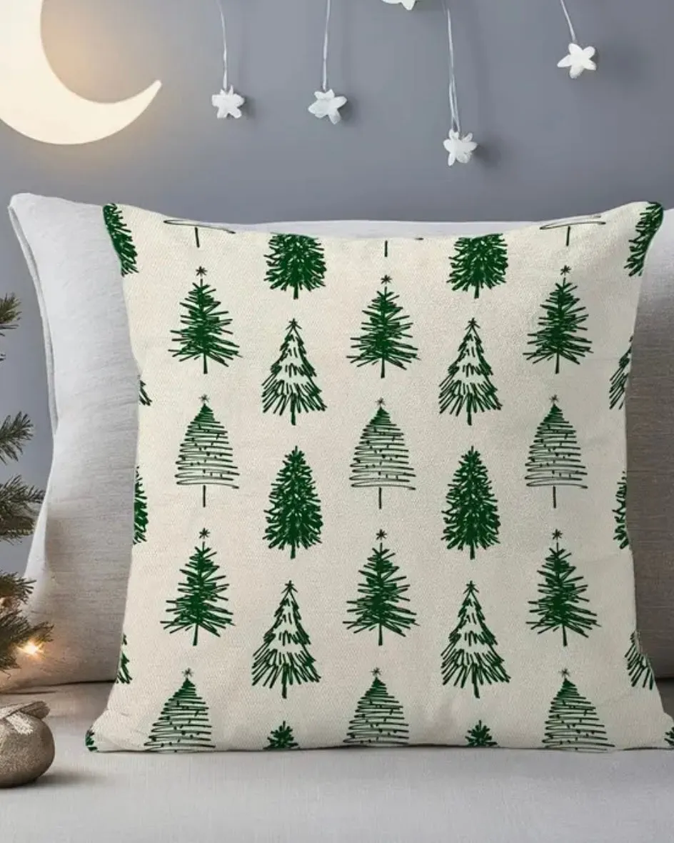 Green And Cream Christmas Tree Cushion Cover - 45cm x 45cm