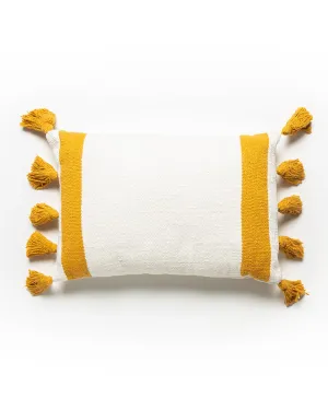 Tassel Cushion - White/Mustard