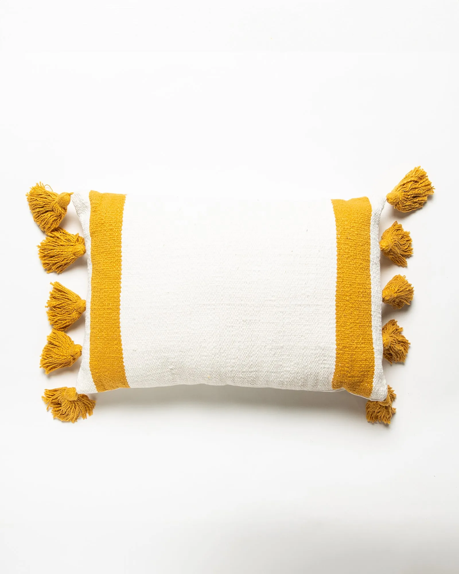 Tassel Cushion - White/Mustard