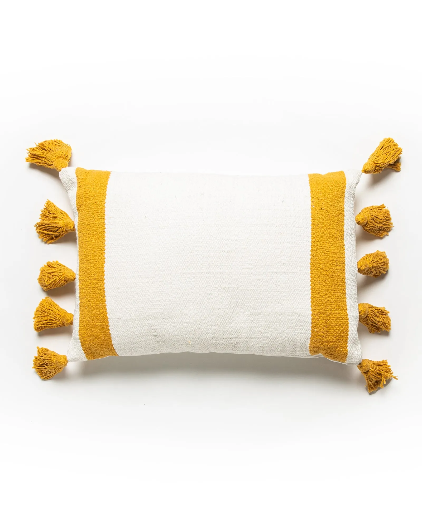 Tassel Cushion - White/Mustard