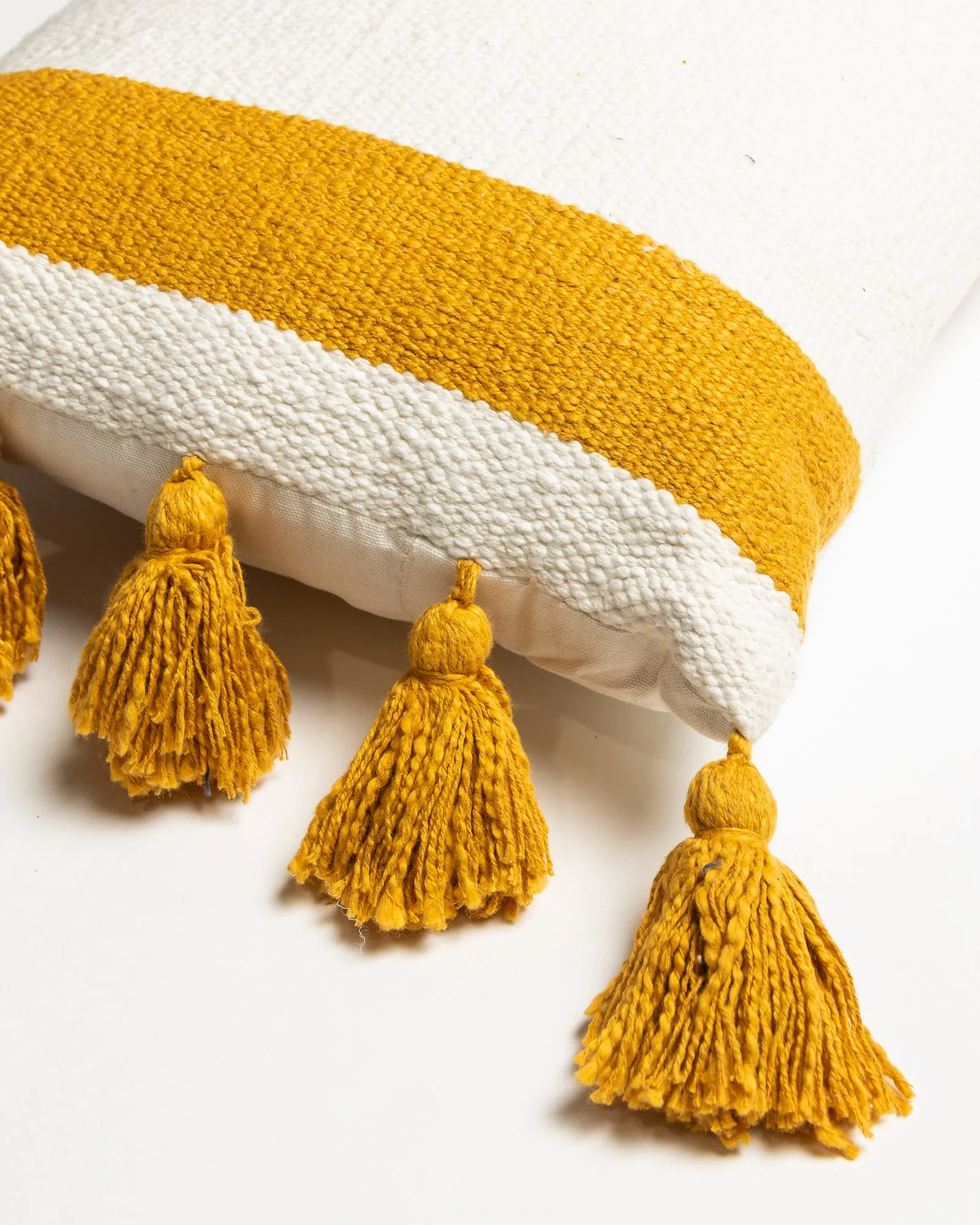 Tassel Cushion - White/Mustard